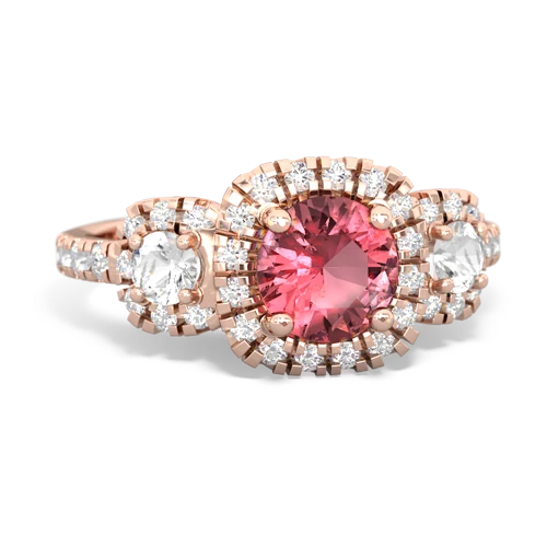 Pink Tourmaline Genuine Pink Tourmaline with Genuine White Topaz and Genuine Peridot Regal Halo ring Ring