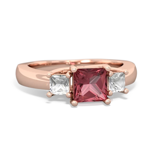 Pink Tourmaline Genuine Pink Tourmaline with Genuine White Topaz and Genuine Citrine Three Stone Trellis ring Ring