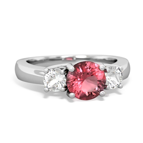 Pink Tourmaline Genuine Pink Tourmaline with Genuine White Topaz and Genuine Aquamarine Three Stone Trellis ring Ring