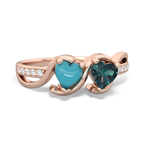 turquoise-alexandrite double heart ring
