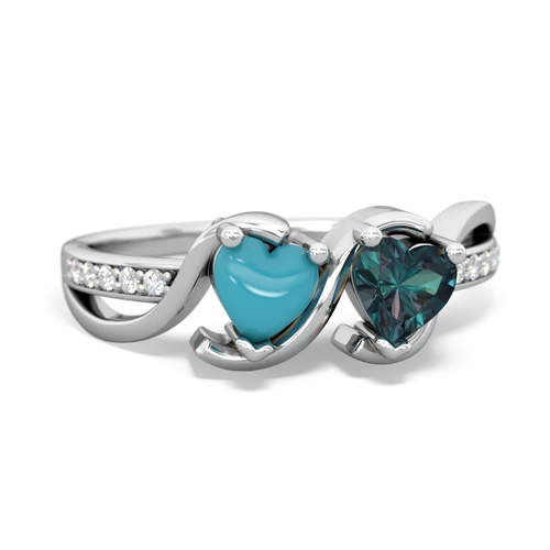 turquoise-alexandrite double heart ring