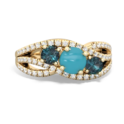 turquoise-alexandrite three stone pave ring