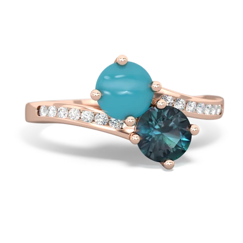 turquoise-alexandrite two stone channel ring