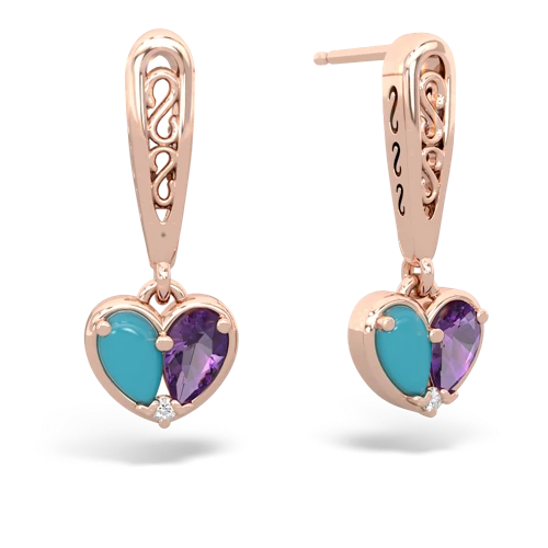 turquoise-amethyst filligree earrings