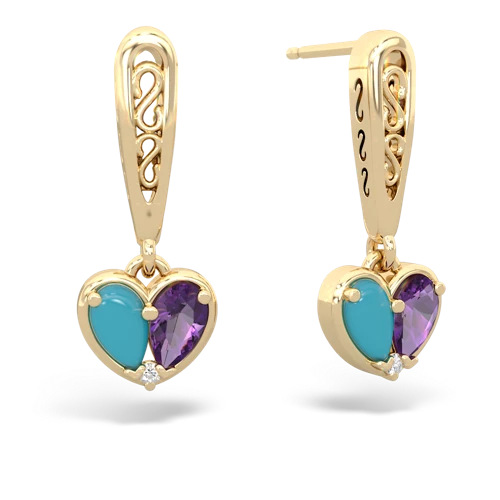 turquoise-amethyst filligree earrings