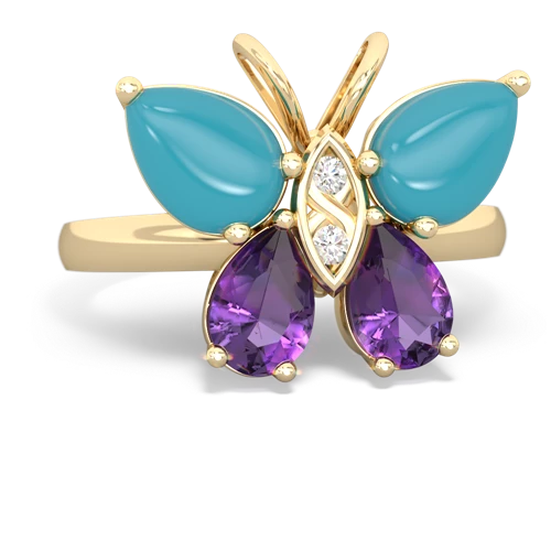 turquoise-amethyst butterfly ring