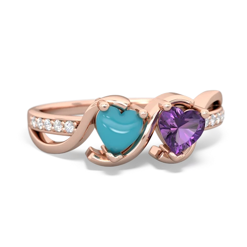 turquoise-amethyst double heart ring