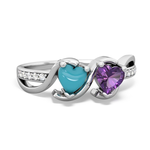 turquoise-amethyst double heart ring