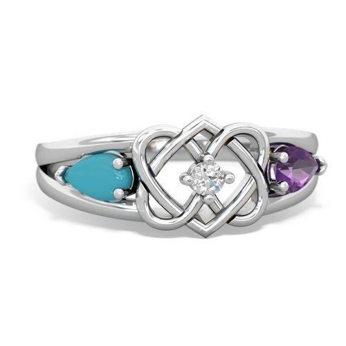 turquoise-amethyst double heart ring