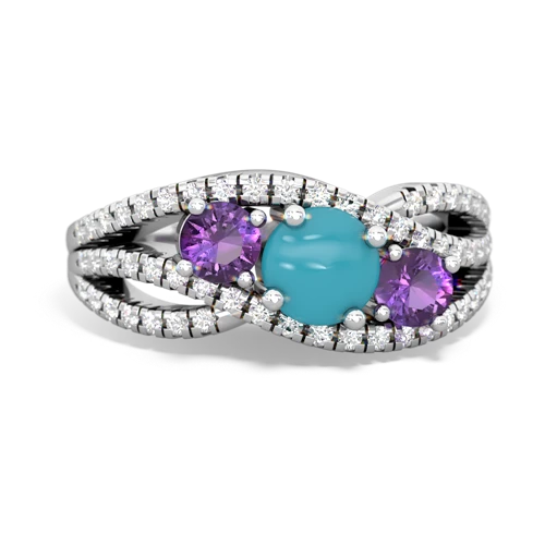 turquoise-amethyst three stone pave ring