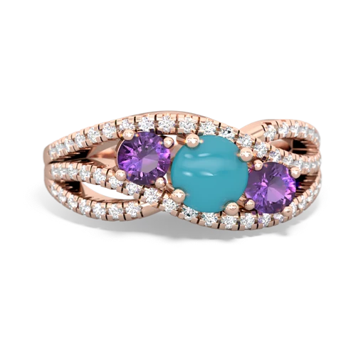 turquoise-amethyst three stone pave ring