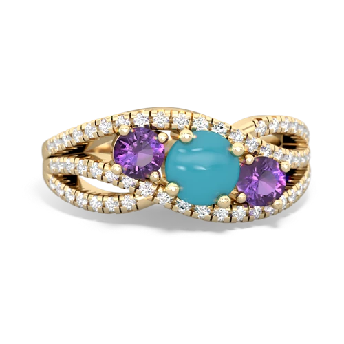 turquoise-amethyst three stone pave ring