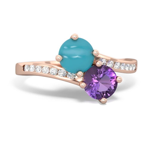 turquoise-amethyst two stone channel ring