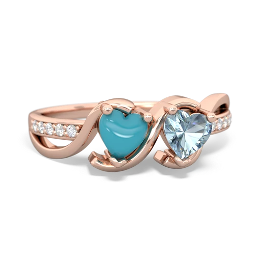 turquoise-aquamarine double heart ring