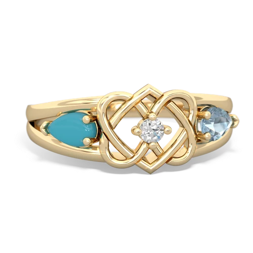 turquoise-aquamarine double heart ring