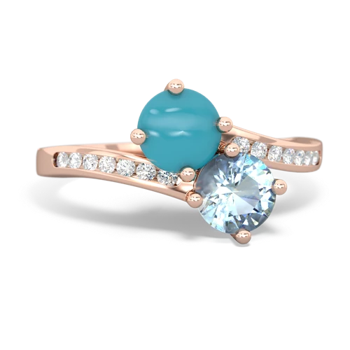turquoise-aquamarine two stone channel ring
