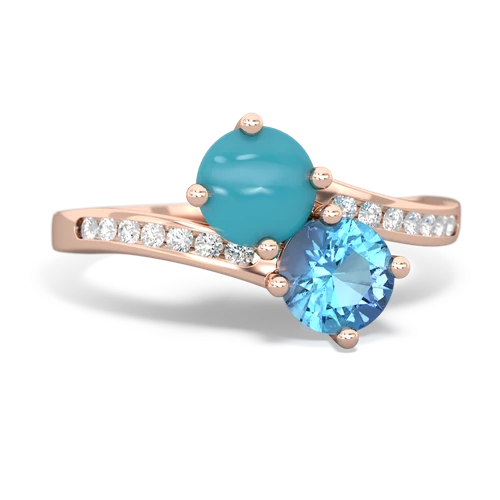 turquoise-blue topaz two stone channel ring