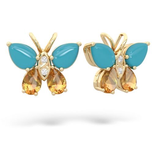 turquoise-citrine butterfly earrings