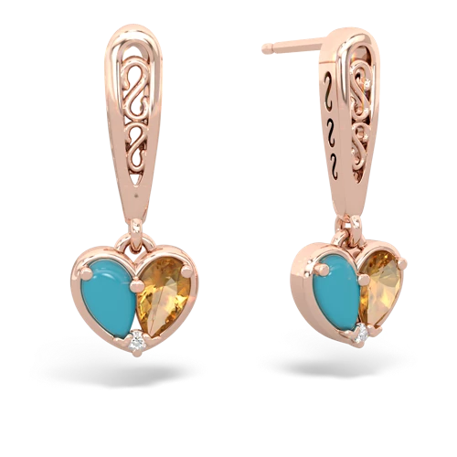 turquoise-citrine filligree earrings