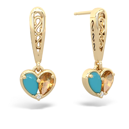 turquoise-citrine filligree earrings