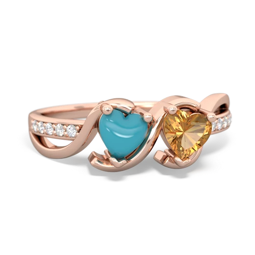 turquoise-citrine double heart ring