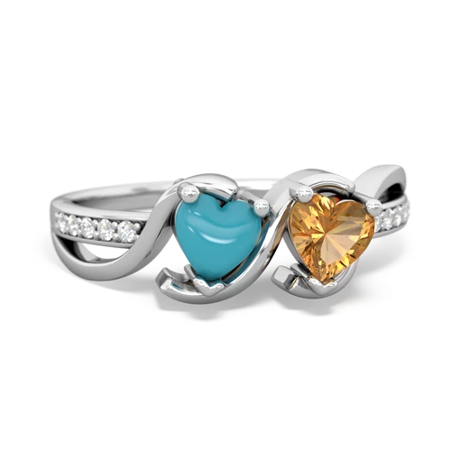 turquoise-citrine double heart ring