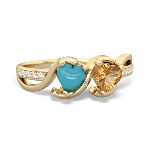 turquoise-citrine double heart ring