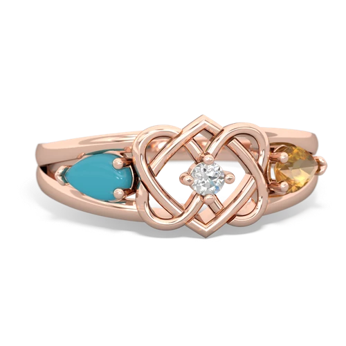 turquoise-citrine double heart ring