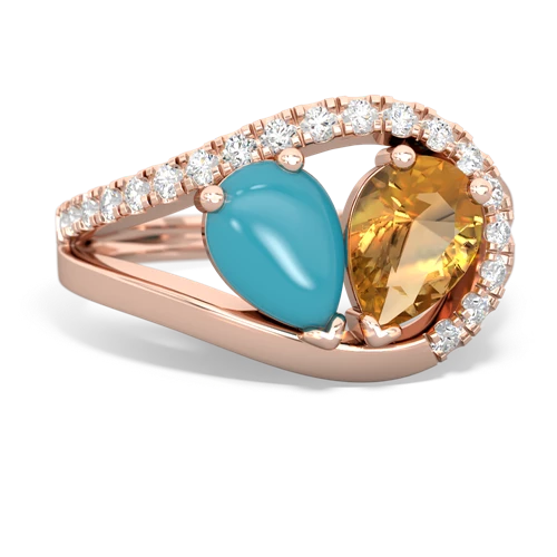 turquoise-citrine pave heart ring