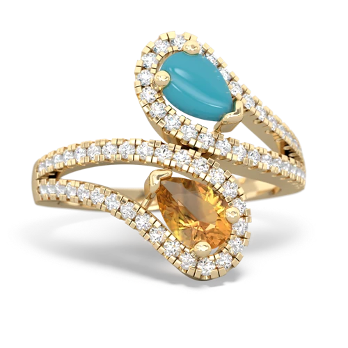 turquoise-citrine pave swirls ring