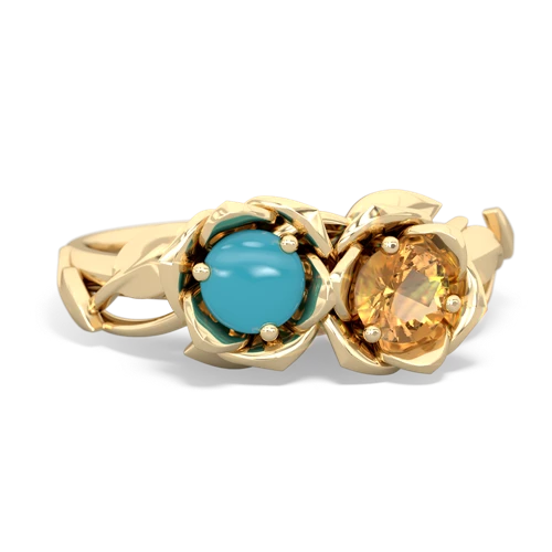 turquoise-citrine roses ring