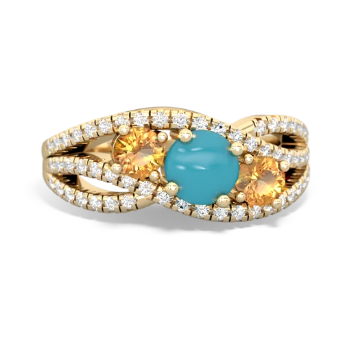 turquoise-citrine three stone pave ring