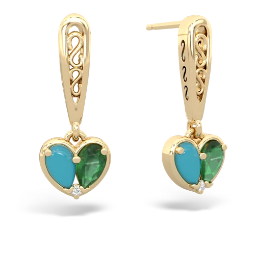 turquoise-emerald filligree earrings