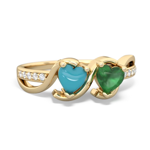 turquoise-emerald double heart ring