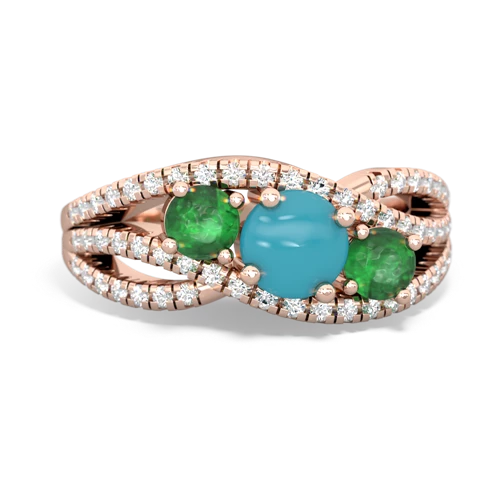 turquoise-emerald three stone pave ring