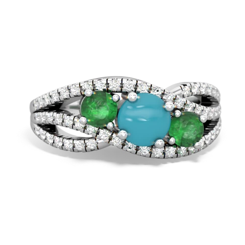 turquoise-emerald three stone pave ring