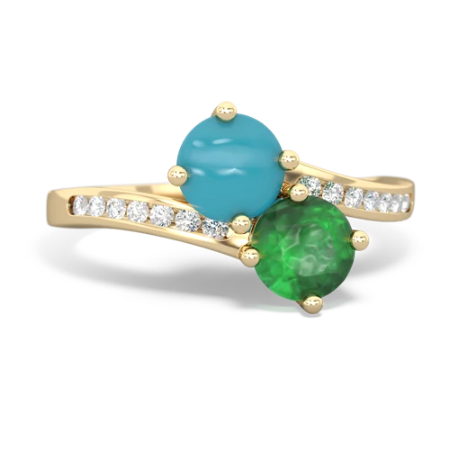 turquoise-emerald two stone channel ring