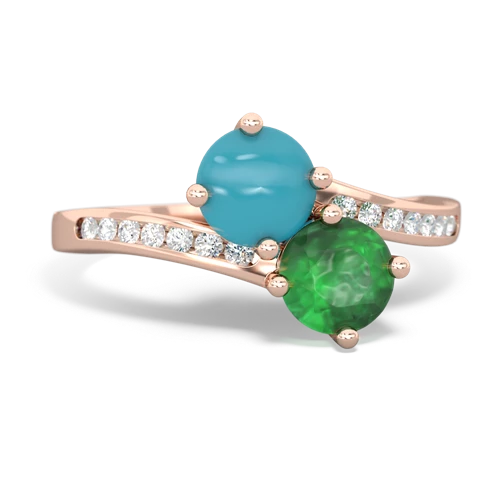 turquoise-emerald two stone channel ring