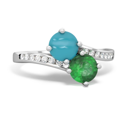 turquoise-emerald two stone channel ring