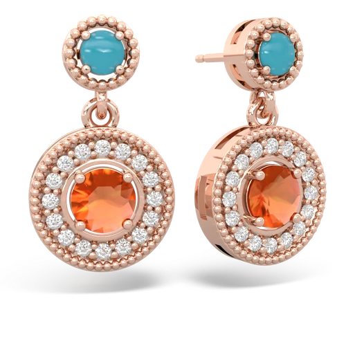 turquoise-fire opal halo earrings