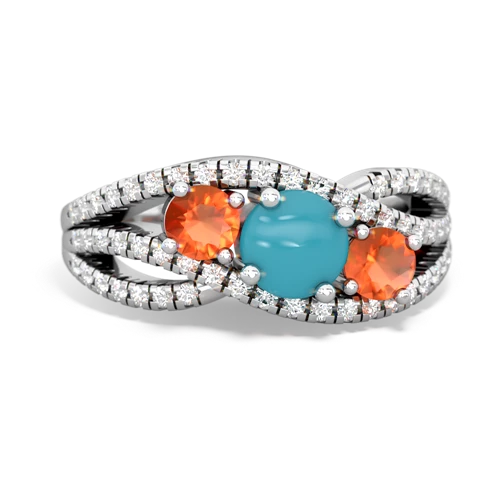 turquoise-fire opal three stone pave ring