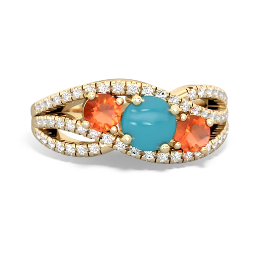 turquoise-fire opal three stone pave ring