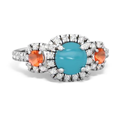 turquoise-fire opal three stone regal ring