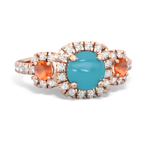 turquoise-fire opal three stone regal ring