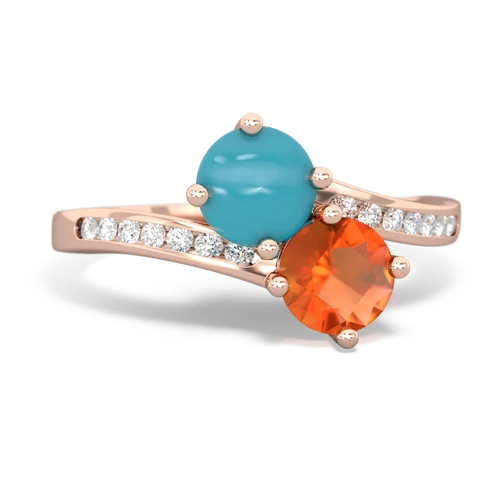 turquoise-fire opal two stone channel ring