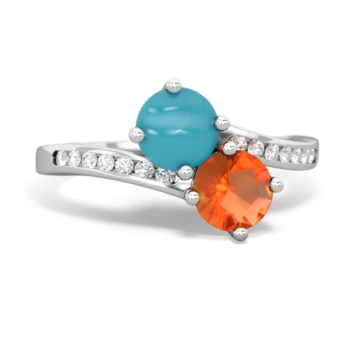 turquoise-fire opal two stone channel ring