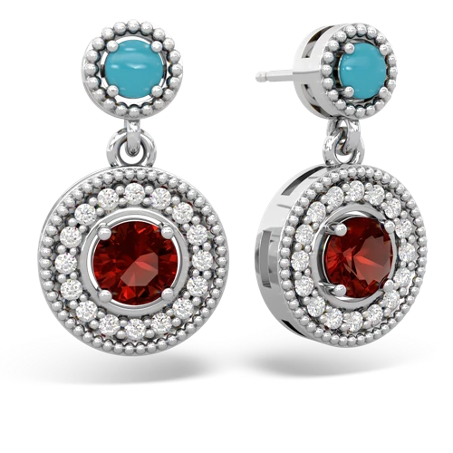 turquoise-garnet halo earrings