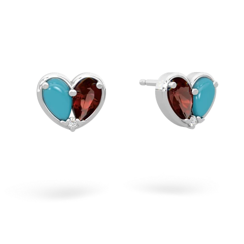 turquoise-garnet one heart earrings