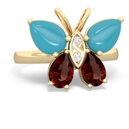 turquoise-garnet butterfly ring