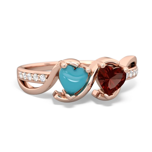 turquoise-garnet double heart ring